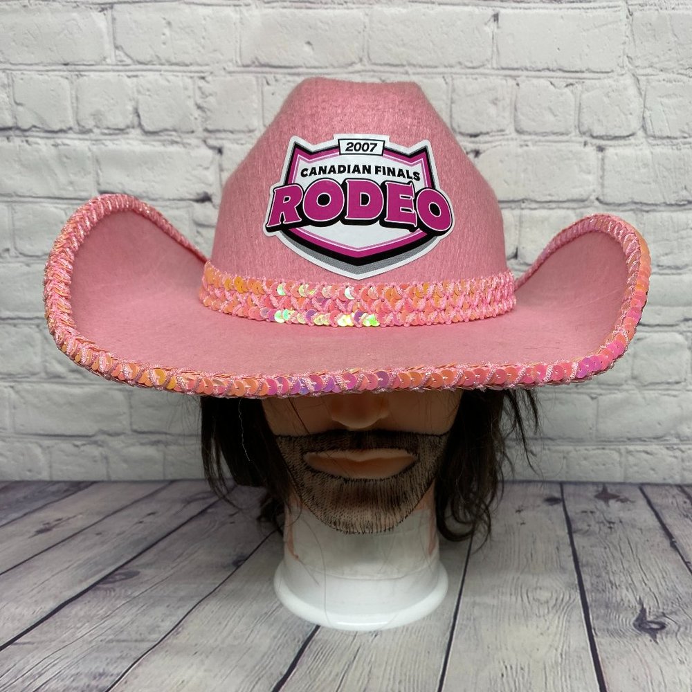 Canadian Finals Rodeo 2007 Cowboy Hat Pink Fits Women M-L Sequins Cowgirl